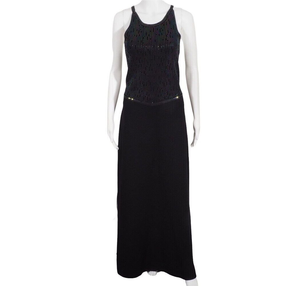 St John Evening Dress Size 4 Long Halter Criss Cross Open Back Iridescent